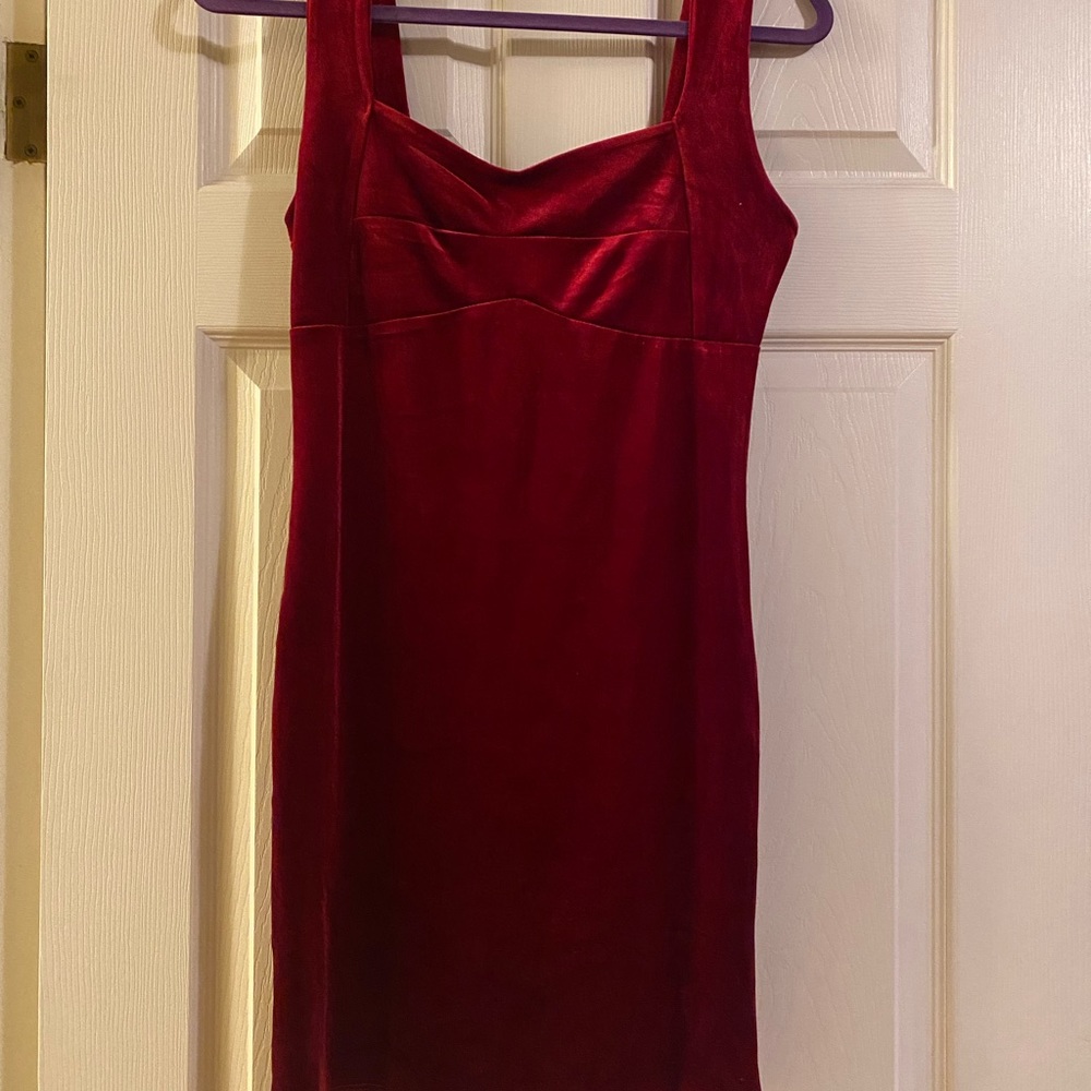 Red velvet mini dress